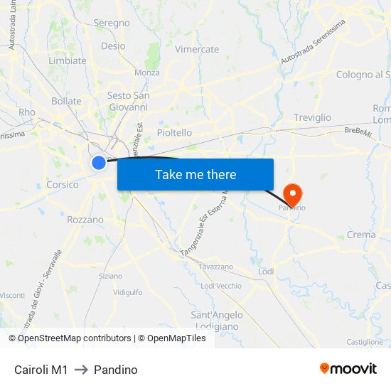 Cairoli M1 to Pandino map