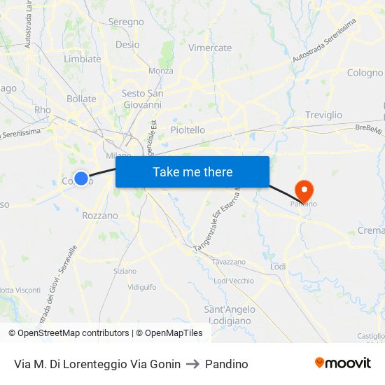 Via M. Di Lorenteggio Via Gonin to Pandino map