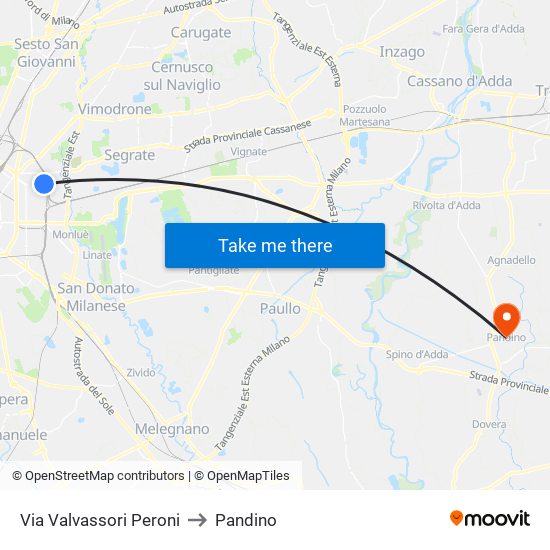 Via Valvassori Peroni to Pandino map
