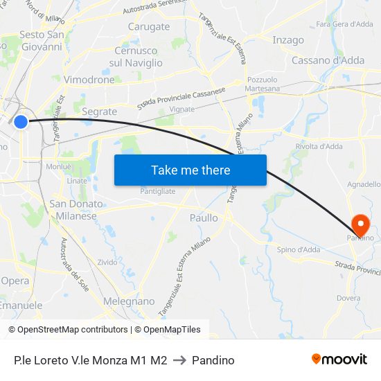 P.le Loreto V.le Monza M1 M2 to Pandino map