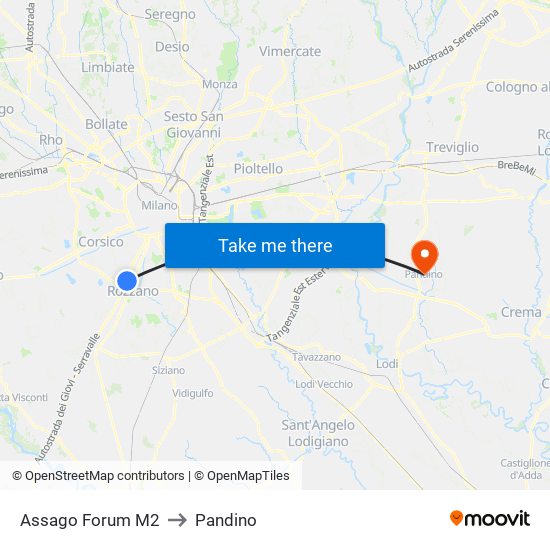 Assago Forum M2 to Pandino map