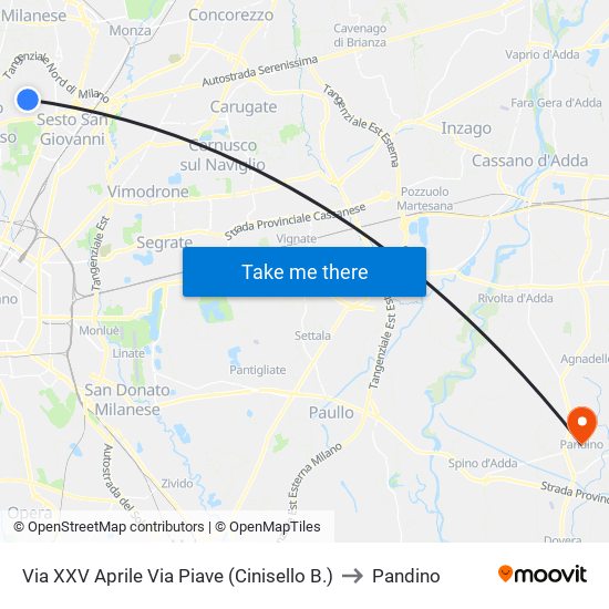 Via XXV Aprile Via Piave (Cinisello B.) to Pandino map