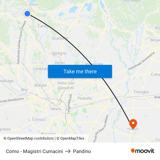 Como - Magistri Cumacini to Pandino map