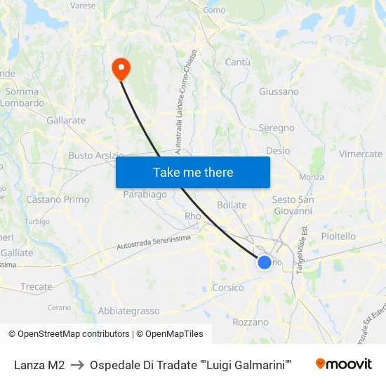 Lanza M2 to Ospedale Di Tradate ""Luigi Galmarini"" map