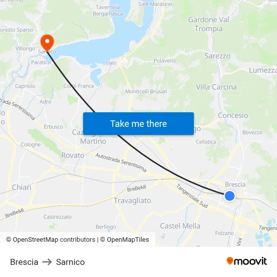 Brescia to Sarnico map