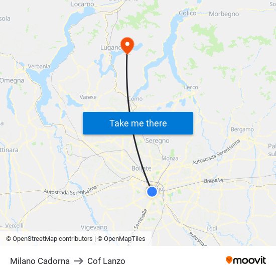 Milano Cadorna to Cof Lanzo map