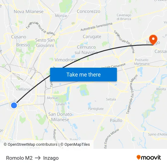 Romolo M2 to Inzago map