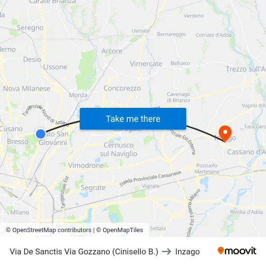 Via De Sanctis Via Gozzano (Cinisello B.) to Inzago map