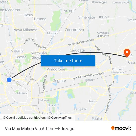 Via Mac Mahon Via Artieri to Inzago map