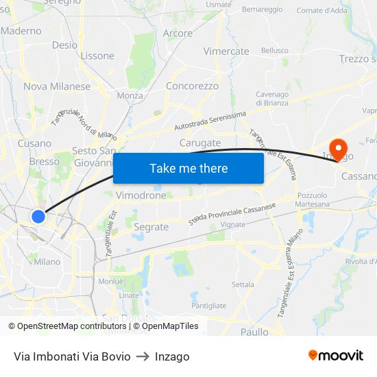 Via Imbonati Via Bovio to Inzago map