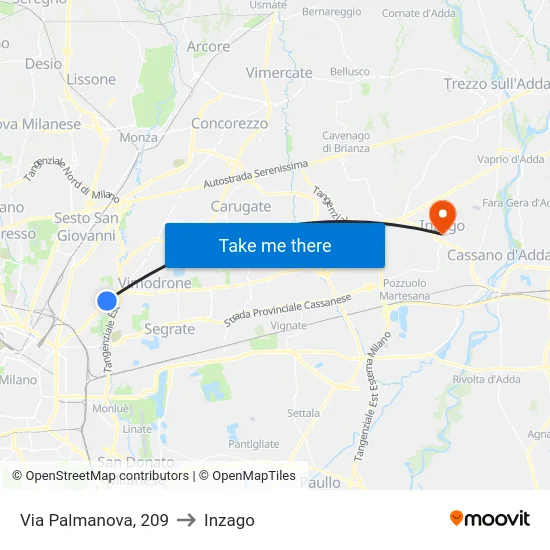 Via Palmanova, 209 to Inzago map