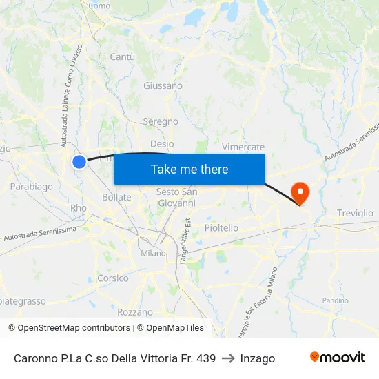 Caronno P.La C.so Della Vittoria Fr. 439 to Inzago map