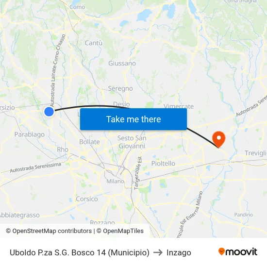 Uboldo P.za S.G. Bosco 14 (Municipio) to Inzago map