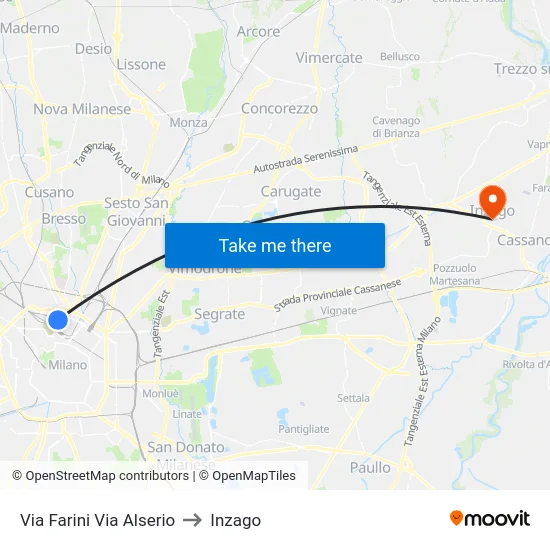 Farini Street Alserio Street to Inzago map