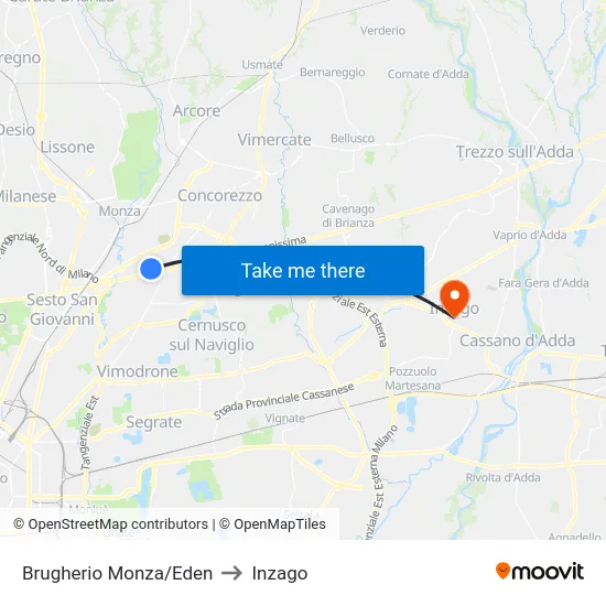 Brugherio Monza/Eden to Inzago map
