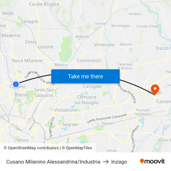 Cusano Milanino Alessandrina/Industry to Inzago map