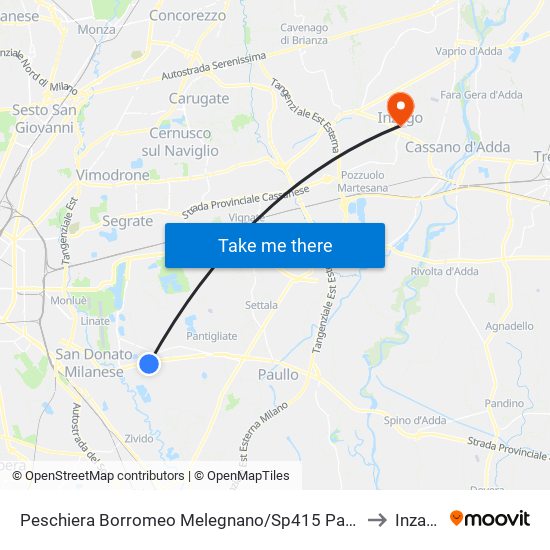 Peschiera Borromeo Melegnano/Sp415 Paullese to Inzago map