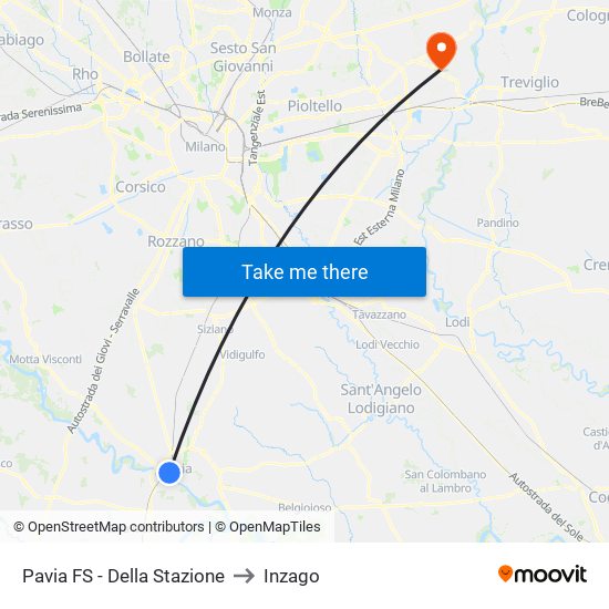 Pavia FS - Della Stazione to Inzago map