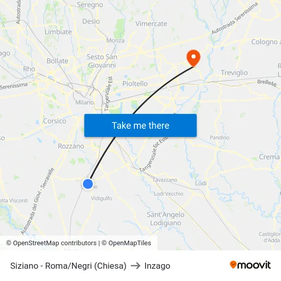 Siziano - Roma/Negri (Church) to Inzago map