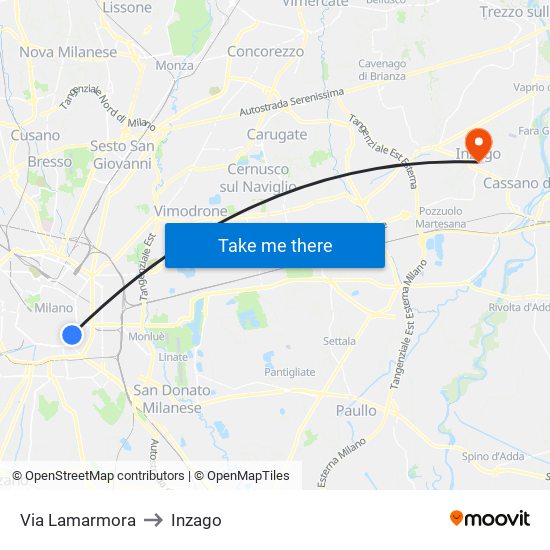 Via Lamarmora to Inzago map