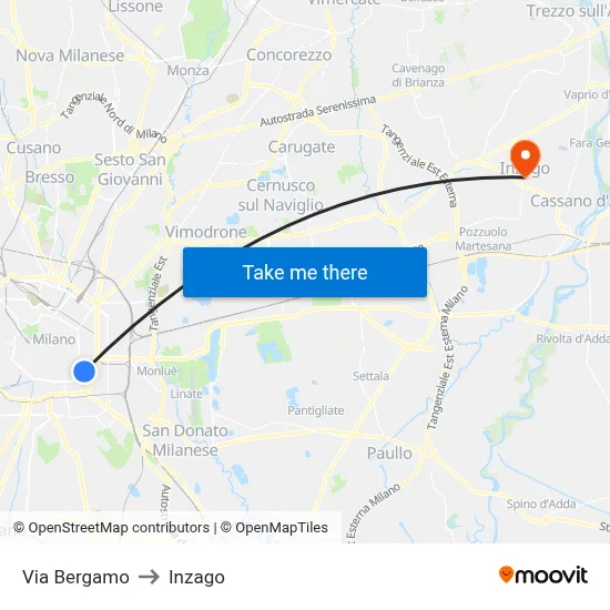 Via Bergamo to Inzago map