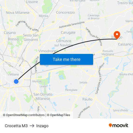 Crocetta M3 to Inzago map