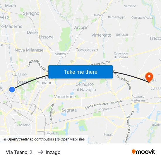 Via Teano, 21 to Inzago map