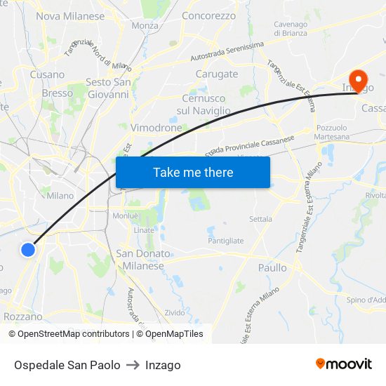 Ospedale San Paolo to Inzago map