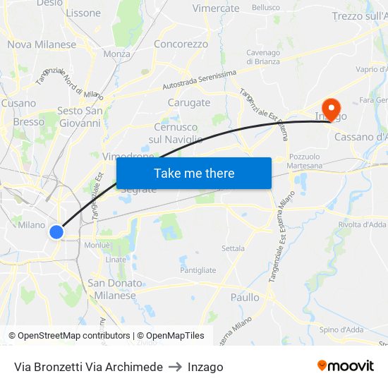 Via Bronzetti Via Archimede to Inzago map