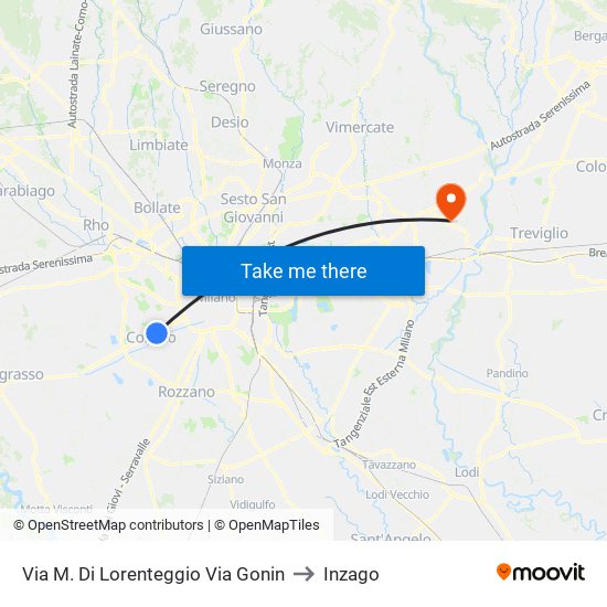Via M. Di Lorenteggio Via Gonin to Inzago map