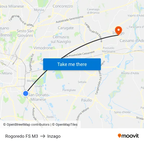 Rogoredo FS M3 to Inzago map