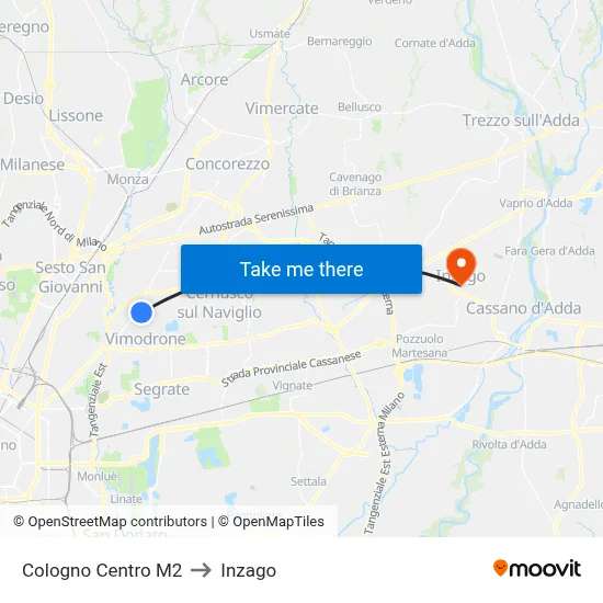 Cologno Centro M2 to Inzago map