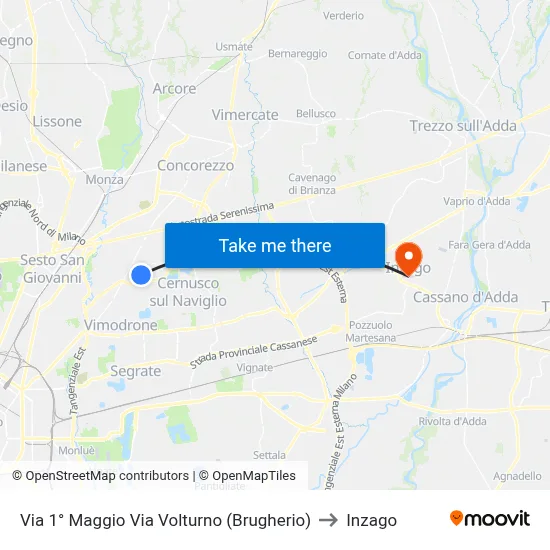 Via 1° Maggio Via Volturno (Brugherio) to Inzago map