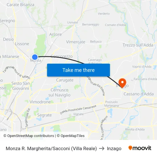 Monza Queen Margherita/Sacconi (Royal Villa) to Inzago map