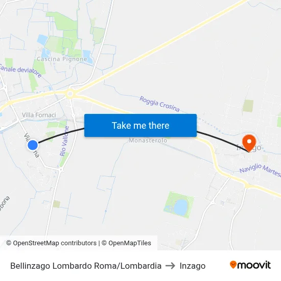 Bellinzago Lombardo Roma/Lombardia to Inzago map