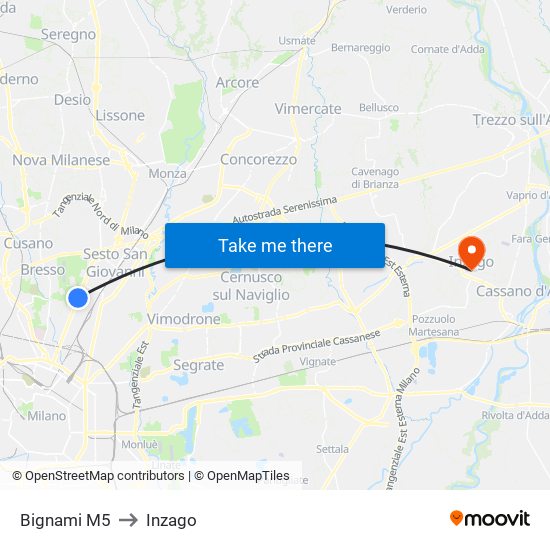 Bignami M5 to Inzago map