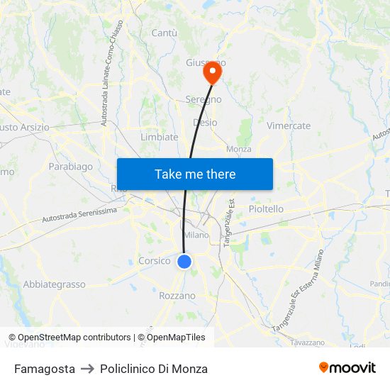 Famagosta to Policlinico Di Monza map