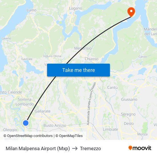 Milan Malpensa Airport (Mxp) to Tremezzo map