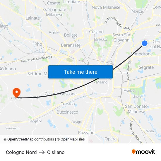 Cologno Nord to Cisliano map