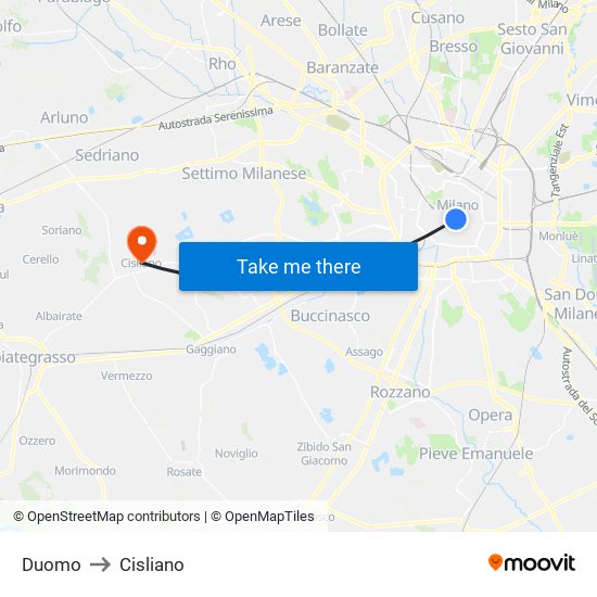 Duomo to Cisliano map