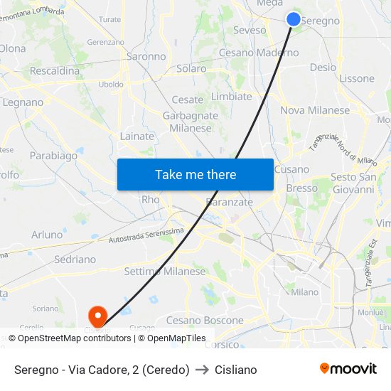 Seregno - Via Cadore, 2 (Ceredo) to Cisliano map