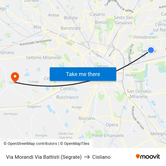 Via Morandi Via Battisti (Segrate) to Cisliano map