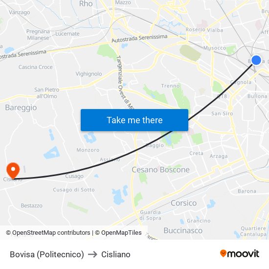 Bovisa (Politecnico) to Cisliano map