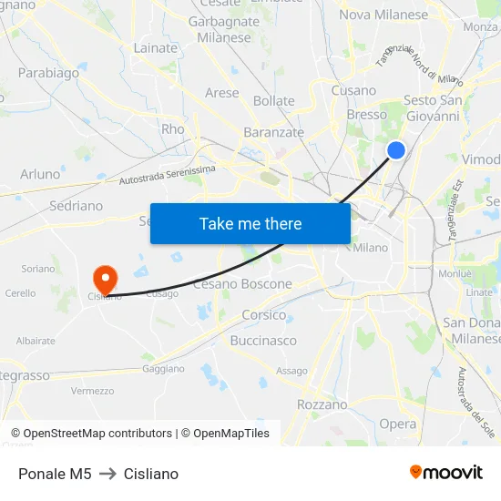 Ponale M5 to Cisliano map