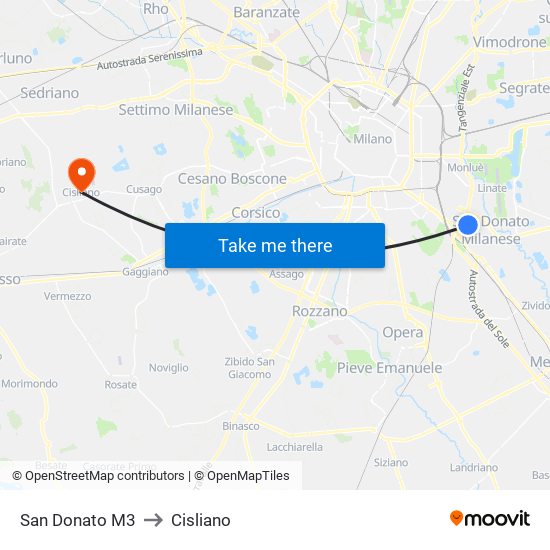 San Donato M3 to Cisliano map