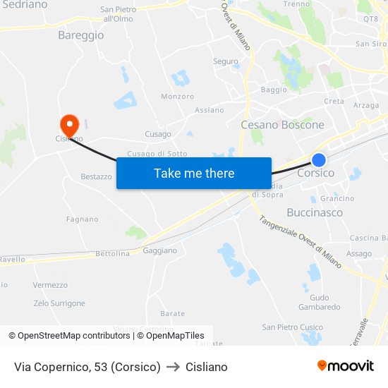 Via Copernico, 53 (Corsico) to Cisliano map