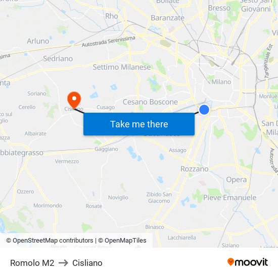 Romolo M2 to Cisliano map