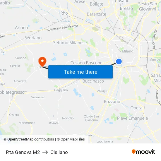 Porta Genova M2 to Cisliano map