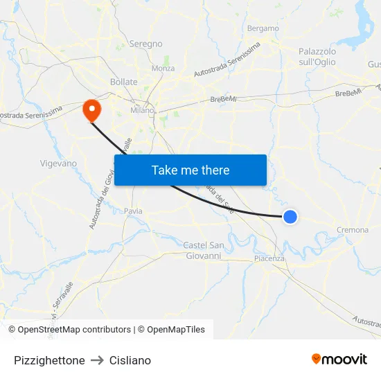 Pizzighettone to Cisliano map