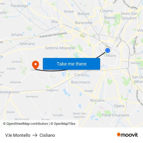V.le Montello to Cisliano map